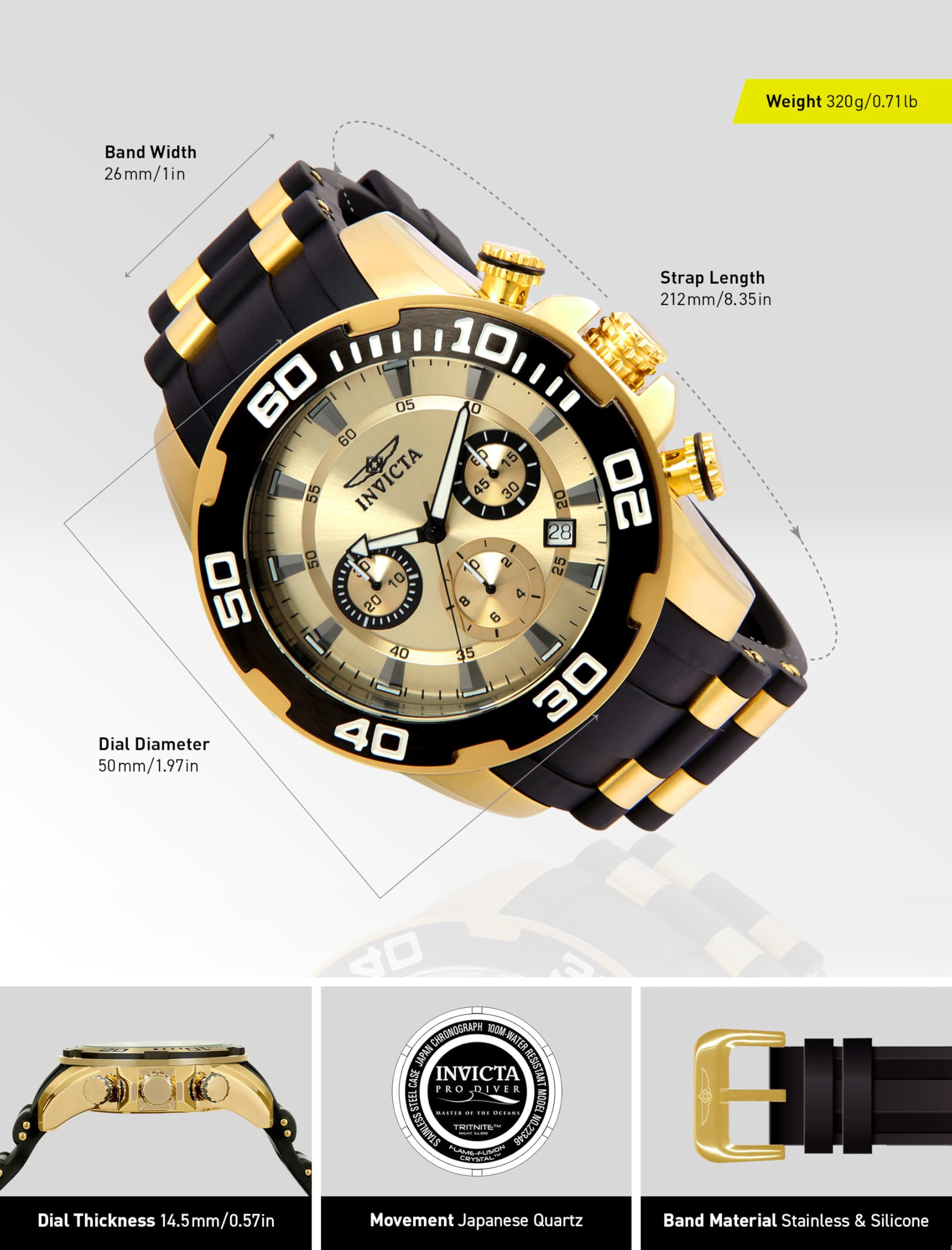 Invicta Men's 22346 Pro Diver Analog Display Quartz Black Watch - Image 3