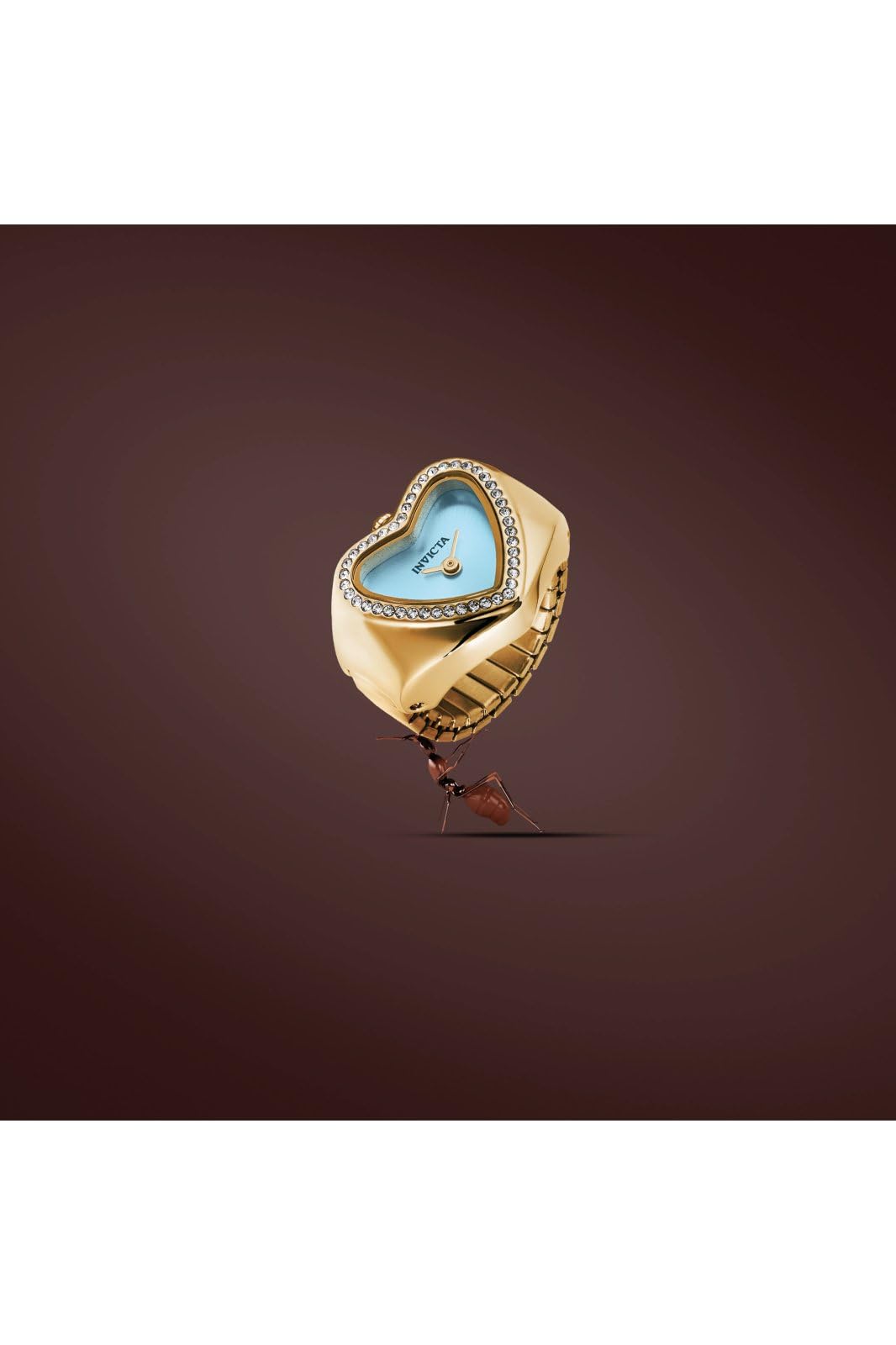 Invicta Mini Ring Watch Lady 18.5mm Stainless Steel Gold Light Blue dial VC00 Quartz - Image 3