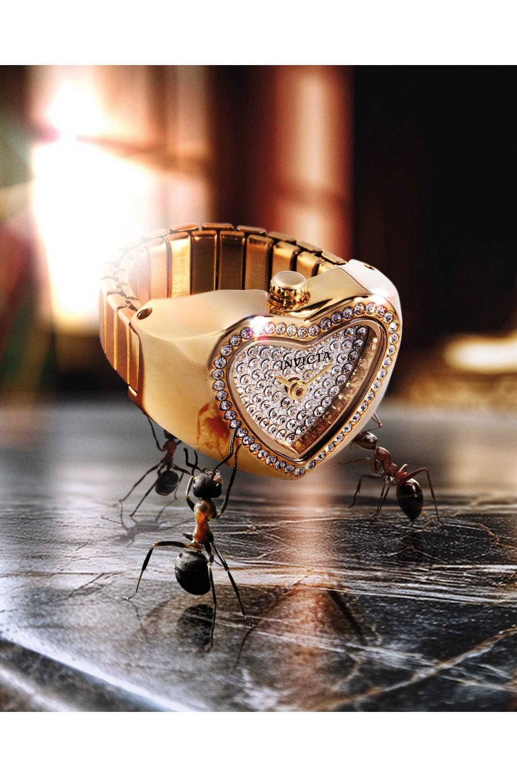 Invicta Mini Ring Watch Lady 18.5mm Stainless Steel Gold White+Silver dial VC00 Quartz - Image 3